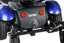 Back View Of The Merits Vision Sport Power Chair In Blue Color With 'Merits' Branding
