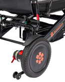 Close Up View Of The Bangeran Mammoth EX Electric Wheelchair Shown With Black And Orange Color Wheel