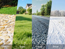 Collage Of Different Types Of Surfaces Including Uneven, Grass, Gravel, And Snow Which The Paiseec S3 Mobility Scooter Can Travel On