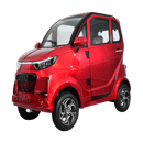 Front Left View Of The Green Transporter Q Runner Express Enclosed Mobility Scooter Shown In Red Color