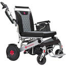 Front Right View Of The Bangeran Mammoth EX Electric Wheelchair Shown With Silver And Red Color With Right Armrest Raised
