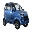 Front Right View Of The Green Transporter Q Runner Express Enclosed Mobility Scooter Shown In Blue Color