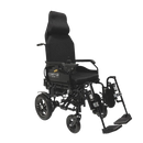 Front View Of The ComfyGo X9 Electric Wheelchair Shown In Black Colored Cushions Right Side