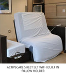 Front View Of The Med Mizer Active Care Rotating Bed Shown With Active Care Sheet Set With Built In Pillow Holder