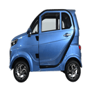 Left Side View Of The Green Transporter Q Runner Express Enclosed Mobility Scooter Shown In Blue Color