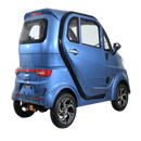 Rear Right Side View Of The Green Transporter Q Runner Express Enclosed Mobility Scooter Shown In Blue Color