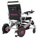 Rear Right View Of The Bangeran Mammoth EX Electric Wheelchair Shown In Silver And Red Color