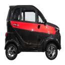 Right Side View Of The Green Transporter Q Runner Express Enclosed Mobility Scooter Shown In Black And Red Color