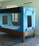 Safe Place Bedding Model 200 Back View Brown Stained Finish With Blue Colored Cover