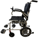 Side View Of The Journey Air Lightweight Electric Wheelchair Showing The Left Side And The Anti Tip Safety Wheels