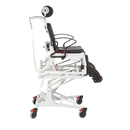 Side View Of The Rebotec Phoenix Height Adjustable Shower Commode Chair Electrical Model In The Raised Upright Position