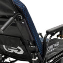 Close Up View Of The ComfyGo X9 Electric Wheelchair Backrest Shown In Blue Colored Cushions