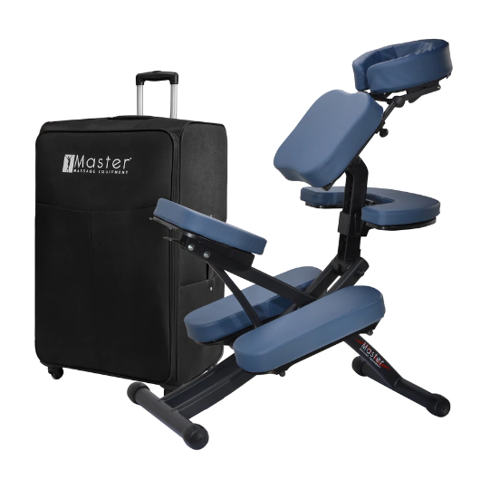 Master Massage Equipment Rio Portable Massage Chair Lightweight Strong Deluxe Adjustable Storable With Luggage Style Carrying Case, Royal Blue
