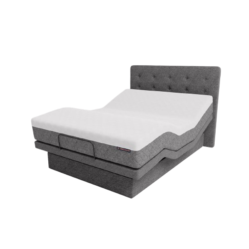 The Dawn House Bed Front View Gray Slate Color With Mattress And Headboard In The Head And Leg Articulated Position