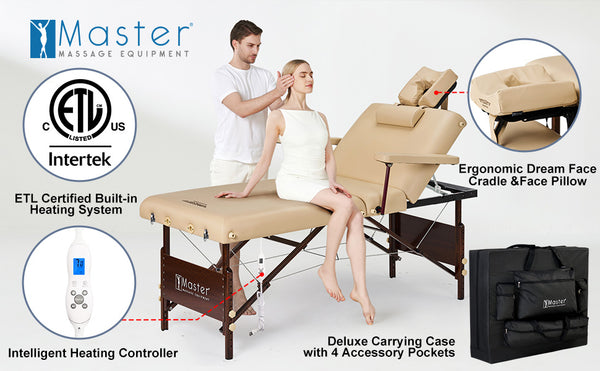Master Massage Equipment 30" DEL RAY™ SALON Portable Massage Table Package with Therma-Top® - Adjustable Heating System! (Sand Color)