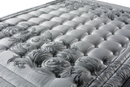 A Close Up View Of The Eurolux Multisens: The 11-Layer Luxury Mattress Crafted By Masters Highlighting Its Dark Gray Ornate Scroll Pattern