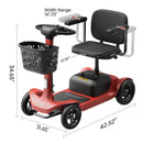A Diagram With Measurements Of A Red Paiseec S1 Mobility Scooter With A Basket, Showing The Front View With The Scooter's Body, Wheels And Seat Visible. 