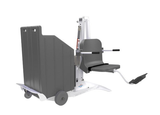 A Gray And White Aqua Creek Portable Pool Lift With Wheels, Designed For Accessibility In-Ground Pools And Spas.