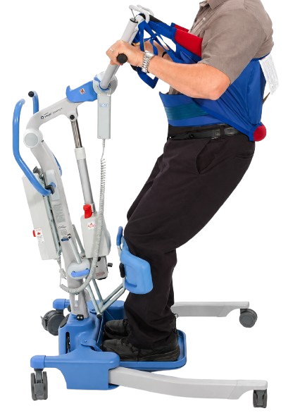 A Person Using The Joerns Hoyer Journey® Sit To Stand Mobile Patient Lift With A Waist Harness