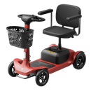 A Red Paiseec S1 Mobility Scooter With A Basket, Showing The Front View With The Scooter's Body, Wheels And Seat Visible. 