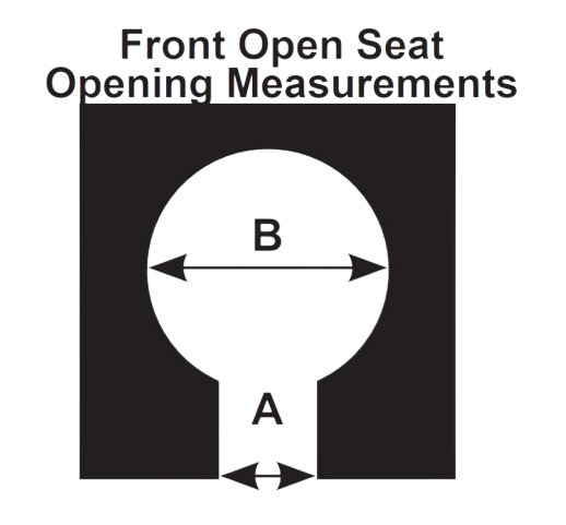 ActiveAid 285 Shower Commode Tilt-In-Space Diagram Showing Measurements For Front Open Seat Opening With Labeled Points A And B