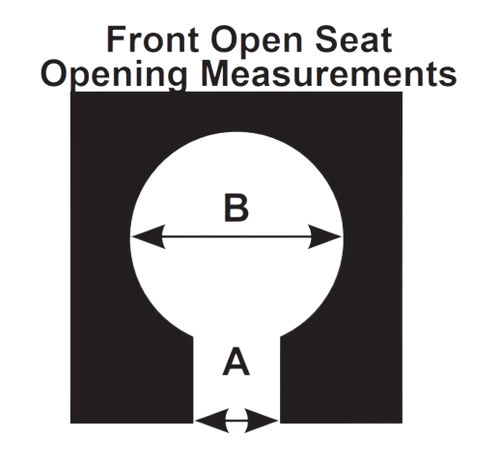 ActiveAid 285 Shower Commode Tilt-In-Space Diagram Showing Measurements For Front Open Seat Opening With Labeled Points A And B