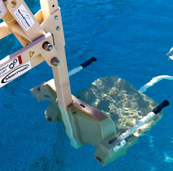 Aqua Creek Mighty 400 Pool Lift Tan And White Color Seat Submerged In Water