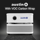 Austin Air Systems "it" Personal Compact Air Purifier With VOC Carbon Wrap Label, Shown On A Dark Gradient Background With The Text 'Austin It With VOC Carbon Wrap' Above It