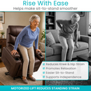 Before And After Images Of The Vive Health Lounge Lift Chair Shown With An Elderly Woman Rising Out Of The Chair With Text Rise With Ease And Helps Make Sit-To-Stand Smoother