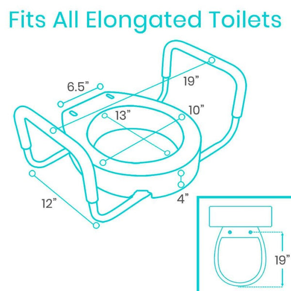 Blueprint Showing The Dimensions Of The Elongated Toilet Shape Model Of The Vive Health Toilet Seat Riser With Handles