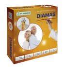 Box Packaging For The Almagia International ALMAG 03 DIAMAG Transcranial PEMF Therapy Device Featuring The Product Name And Images Of The Device, Its Uses, And A Family-Friendly Design