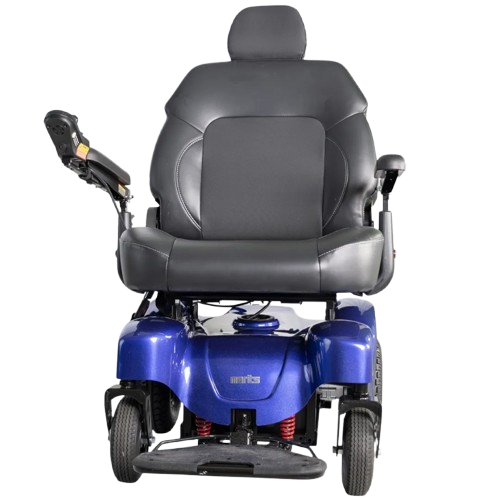 Center View Of The Merits Atlantis Heavy Duty Power Chair In Blue Color