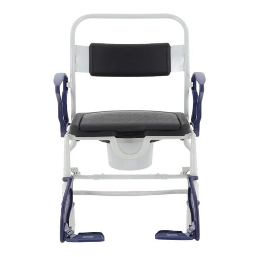 Center View Of The Rebotec Dallas Bariatric Shower Commode Chair With Armrests And Leg Rests In Standard Position 