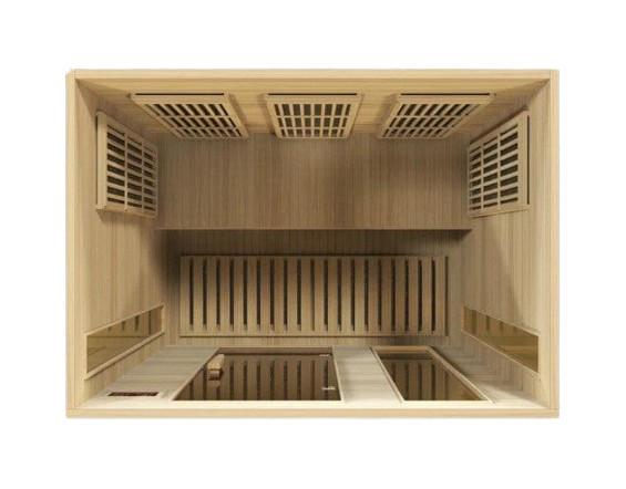 Centered Overhead Interior View Of The Maxxus 3-Person Low EMF FAR Infrared Indoor Sauna | MX-K306-01