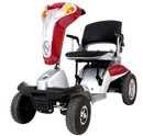 Close Up Front Left Side View Of The Tzora Titan 4 Hummer Medical Mobility Scooter Shown In Red Color