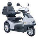Close Up Front Right Side View Of The AFIKIM Afiscooter S3 Scooter Shown In The Silver Color With Optional Rear Lock Box