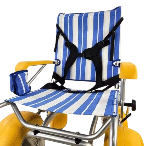Close Up Front View Of The AccessRec TerraWheels All-Terrain Beach Wheelchair Seat