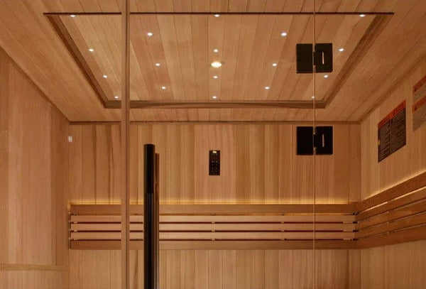 Close Up Interior View Of The Ceiling Lights Of The Golden Designs Osla 6-Person Indoor Sauna | GDI-7689-02