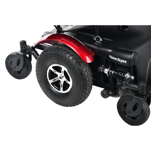 Close-Up Of The Merits Vision Sport Power Chair Red Fender Color 