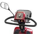 Close Up Overhead View Of The Control Panel For The Merits Pioneer 4 Mobility Scooter Shown In Red Color