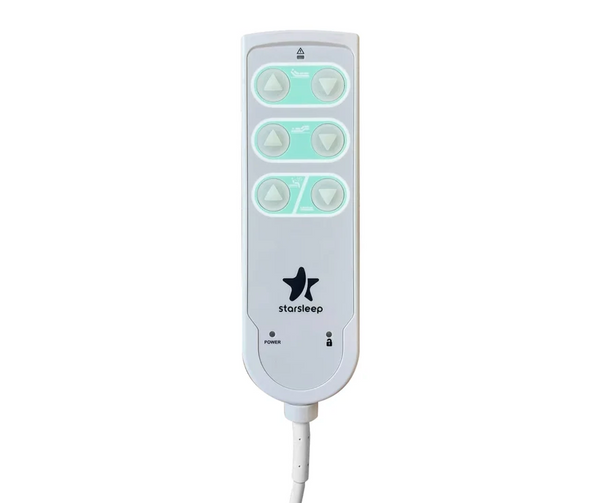 Close Up Overhead View Of The Remote Control For The StarSleep Arlo Rotating Bed