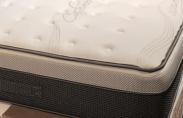Close Up Overhead View Of The Top Of The Corner Of The Eurolux Lux Silver: The 5-Layer Luxury Mattress Crafted By Masters
