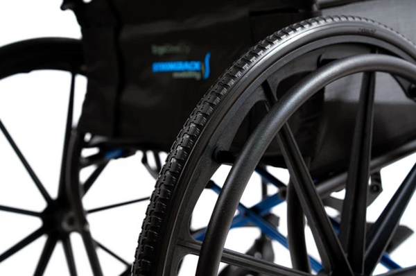 Close Up Rear View Of The Strongback ErgoSteel Wheelchair
