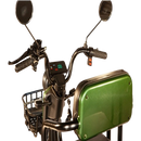 Vista de cerca posterior de los controles del manillar (tiller) del scooter eléctrico para dos personas Pushpak Motors-Pushpak 3500 en color verde