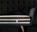 Close Up Right Side View Of The Eurolux Lux By Naturalia: The 6-Layer Luxury Mattress Crafted By Masters Shown On A Platform Bed Frame