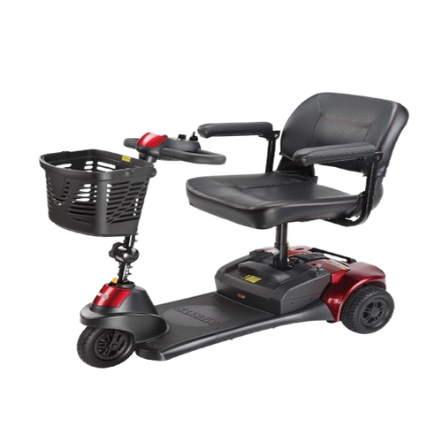 Close Up Right Side View Of The Merits Roadster 3 Mobility Scooter Shown In Red Color