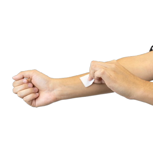 Close Up View Of A Person Applying The Dynarex Sterile Alcohol Prep Pads To Their Arm