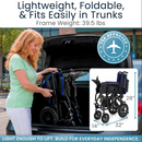 Close Up View Of A Woman Loading The Vive Health Air Frame Power Wheelchair Into The Trunk Of Her Car With A TSA APPROVED Badge