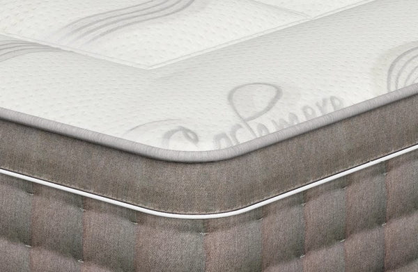 Close Up View Of One Of The Corners Of The Eurolux Quietud: The 9-Layer Luxury Mattress Crafted By Masters Highlighting The Craftsmanship Of The Mattress