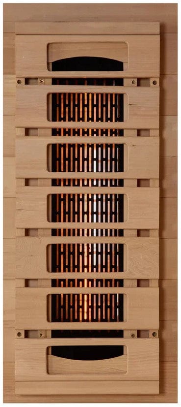Close Up View Of One Of The Heaters For The Golden Designs Reserve Edition 4-Person Full Spectrum EMF Indoor Sauna With Himalayan Salt Bar | GDI-8040-03